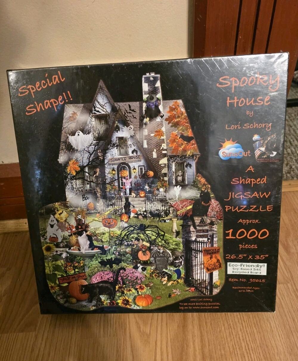 NEW Spooky House Puzzle Lori Schory Halloween Shape 1000 Piece Black Cat Pumpkin